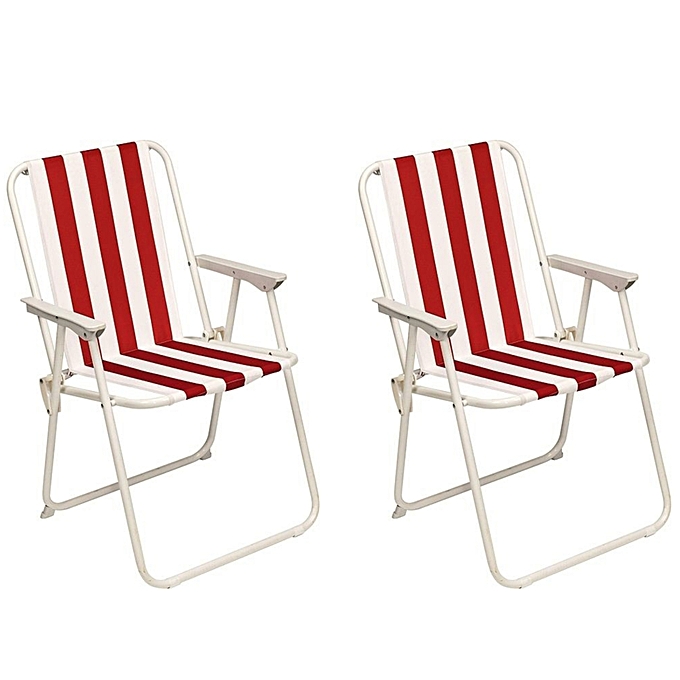 White Label Lot de 2 Chaises de plage Pliantes  Blanc/Rouge pas cher