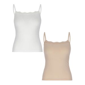 Kontakt - Caraco femme bords dentelle en coton stretch - Blanc - Drest