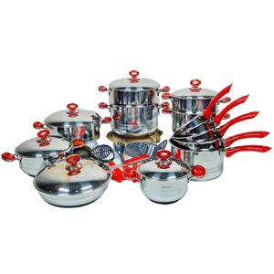 Hascevher Ensemble de batterie De Cuisine Inox 18/10 - 7 Pièces - Rouge à  prix pas cher