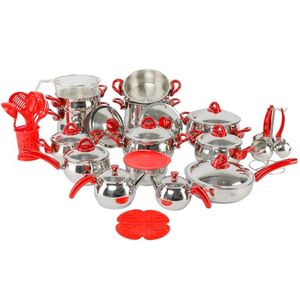 Hascevher Ensemble de batterie De Cuisine Inox 18/10 - 7 Pièces - Rouge à  prix pas cher