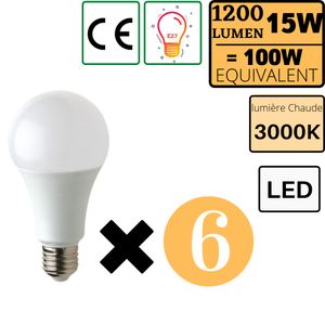 Lot de 3 ampoules LED E27 a60 15w équivalent à 90w blanc chaud