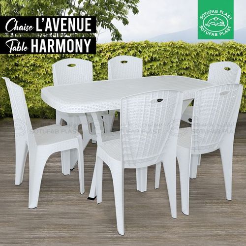 Sotufab Lot de 6 chaises Plastique-L'avenues- & une Table Plastique - Harmony - Blanc image 0
