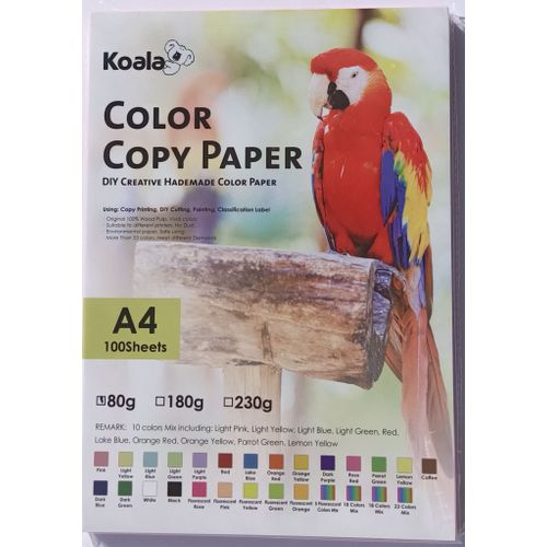 Koala Paquet 100 feuilles de papier cartonné coloré A4, 80 grs 10