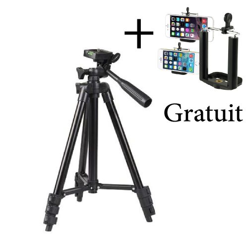 Trépied Smartphone, 129,5 cm Support réglable pour trépied d'appareil Photo  avec Support téléphone Portable et obturateur à Distance, Compatible avec