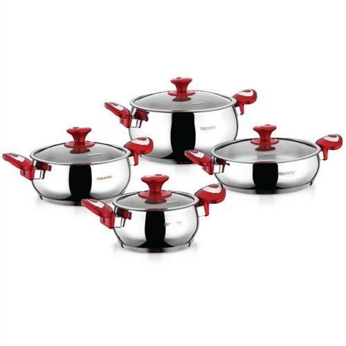 Hascevher Ensemble de batterie De Cuisine Inox 18/10 - 8 Pièces - Rouge à  prix pas cher