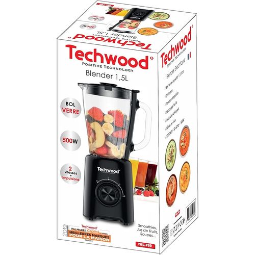 Techwood Blender bol verre - TBL-789 - 1,5 litre - 2 Vitesses + Fonction  Pulse - 500 W à prix pas cher