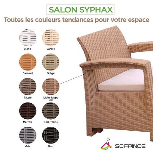Slide  #1 Sofpince Salon de jardin - SYPHAX - 5 Pièces Effet Rotin - Caramel