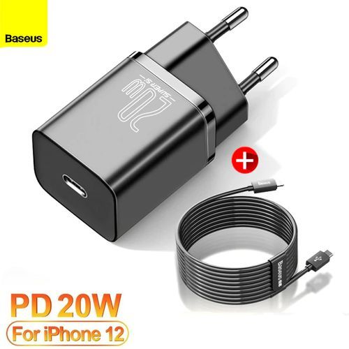 Baseus Chargeur Rapide USB C PD 20W- Avec Câble Lightning compatible iPhone  14 Pro Max à prix pas cher