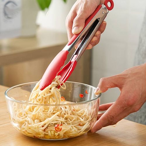 Rouge 2 en 1 Pinces De Cuisine En Silicone Viande Spatule Pince