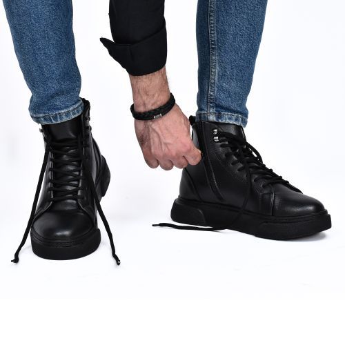 Sans Marque Boots LC 546 Noir - Lacet - Fermeture Zip - Pour Homme
