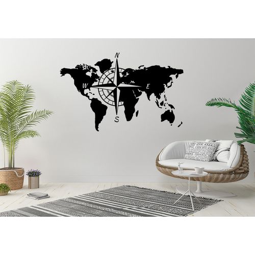 artzy Sticker Mural - Travel - World Map - Compass - Voyage - 98.4*57- Noir  à prix pas cher