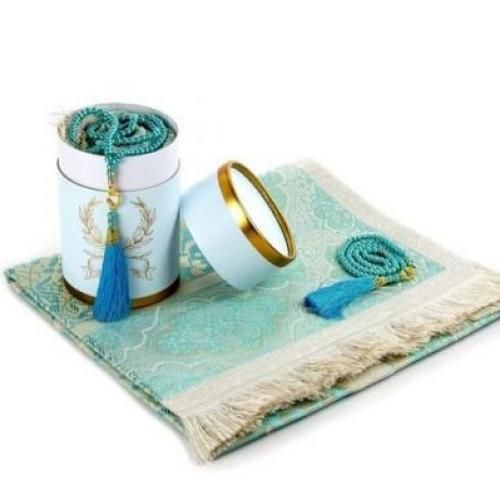 Coffret tapis de prière avec sebha-Bleu image 0