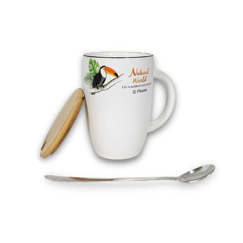 Sans Marque Mug céramique avec Couvercle bois - 11 x 8.5 Cm à prix pas cher