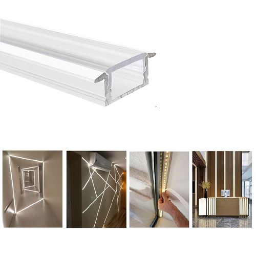 Profilé Aluminium Encastrable 2m pour Ruban LED Couvercle Blanc
