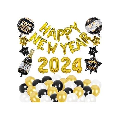 Generic Decoration Nouvel an 2024 Or Noir, 5 Ballons Deco Fête