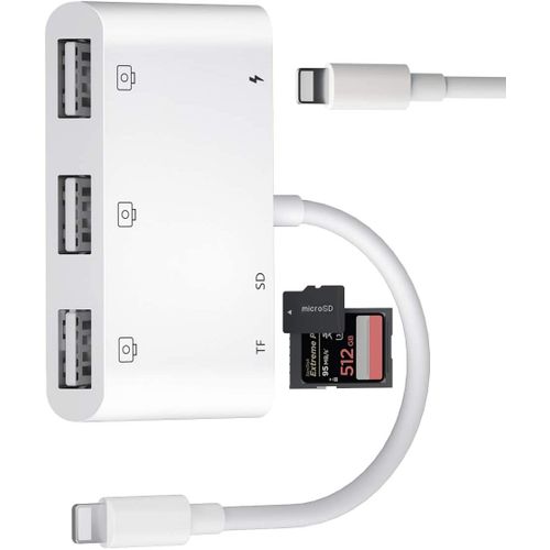Lightning vers carte SD/TF Adaptateur de lecteur de caméra pour iPhone Xs/  X/ 8/ 7/iPad Air/mini(ios 9~ios 12)