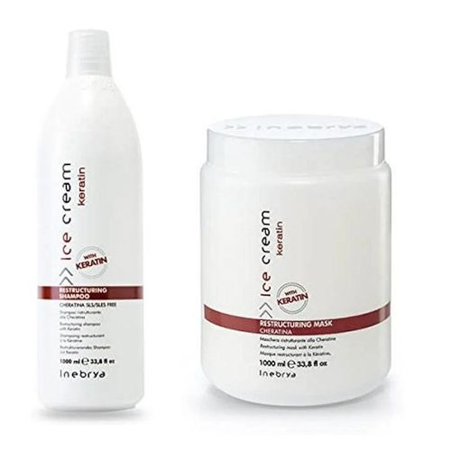 Shampooing et Masque Sans Sulfate à la kératine Ice Cream Inebrya 1000ML