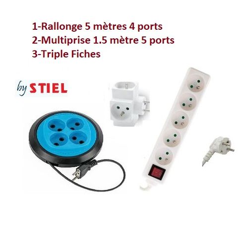 Multiprise– 3 prises – Avec interrupteur – blanc - STIEL