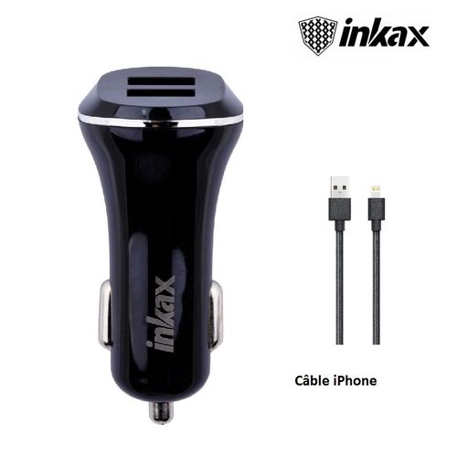 Inkax Chargeur Rapide 2.1A - Allume Cigare - Double Sortie - Noir + Câble  iPhone à prix pas cher