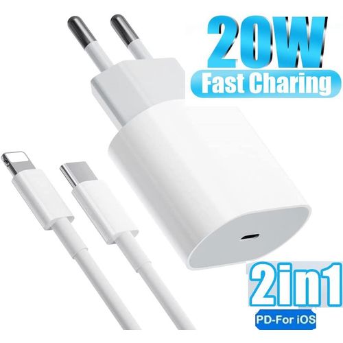 Sans Marque Chargeur rapide Compatible pour iPhone - 20W USB-C PD + Câble  USB-C vers Lightning à prix pas cher