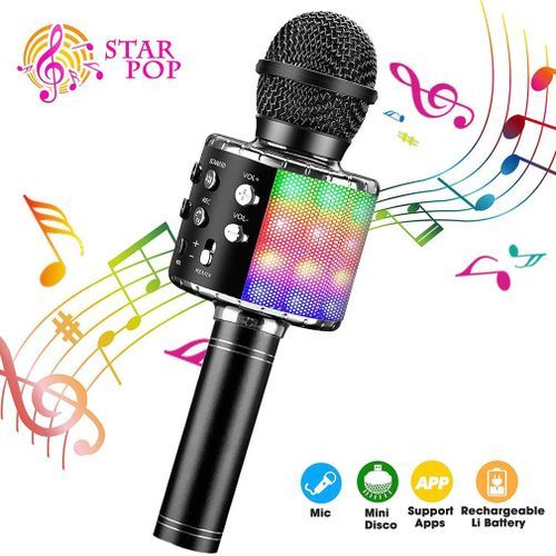 Slide  #7 Wster Microphone karaoké Bluetooth portable 5 en 1- 5W - Noir