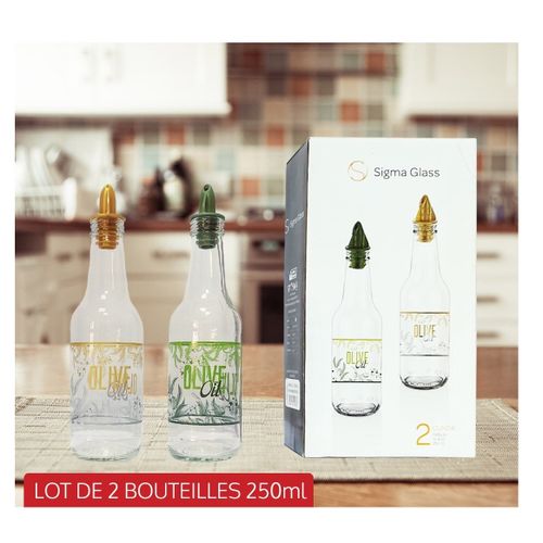 Sigma Lot 2 Bouteilles à Huile en verre avec bec verseur - 250ml - à prix  pas cher