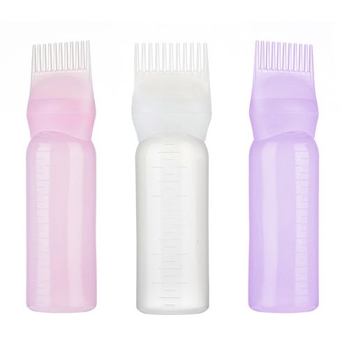 3pcs 6 oz Bouteilles d'huile de couleur de cheveux Bouteilles d'applicateur  de peigne de racine avec des points pour la coloration des cheveux Teinture  Soins d'huile de cheveux, Eau de Javel, Noir