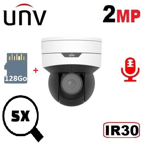 UNV Caméra surveillance IP POE - 2MP - Speed Dôme - 5X Zoom Optique - Micro  intégré + Carte micro sd 128Go à prix pas cher