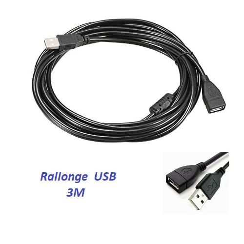 Sans Marque Rallonge USB 3 m - Mâle - Femelle - Haute qualité Noir - Its à  prix pas cher
