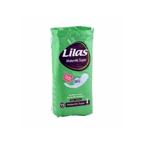 LILAS Serviettes Hygiéniques Maternité Pharmacie, 15pcs