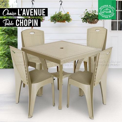 Sotufab Lot de 4 chaises Plastique-L'avenues- & une Table Plastique - Chopin - Grége image 0