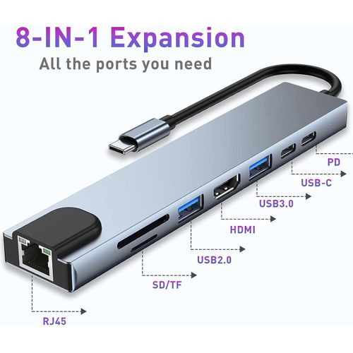 Sans Marque HUB USB C, Adaptateur USB C 8 en 1 avec HDMI 4K - Type C à prix  pas cher