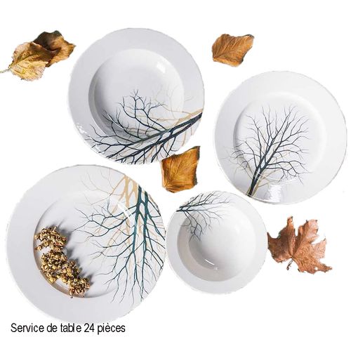 Sans Marque Service de table porcelaine pour 6 personnes-Design arbre-24pcs  à prix pas cher