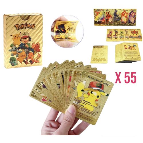 Boîte de cartes de jeu Pokémon Pikachu doré et argenté, carte de