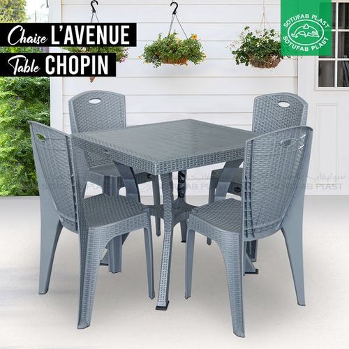 Sotufab Lot de 4 chaises Plastique-L'avenues- & une Table Plastique - Chopin - Gris image 0