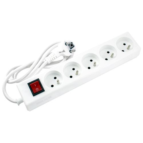 Bloc multiprises 5 prises 16A avec interrupteur blanc