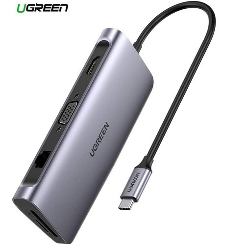 Ugreen HUB USB-C 9-en-1 Vers 3*USB 3.0 + HDMI + VGA + RJ45 + TF + SD + Type- C PD 100W à prix pas cher