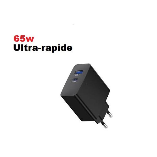 Sans Marque Adaptateur Secteur Ultra-Rapide 2 Port USB et USB-C 65W à prix  pas cher