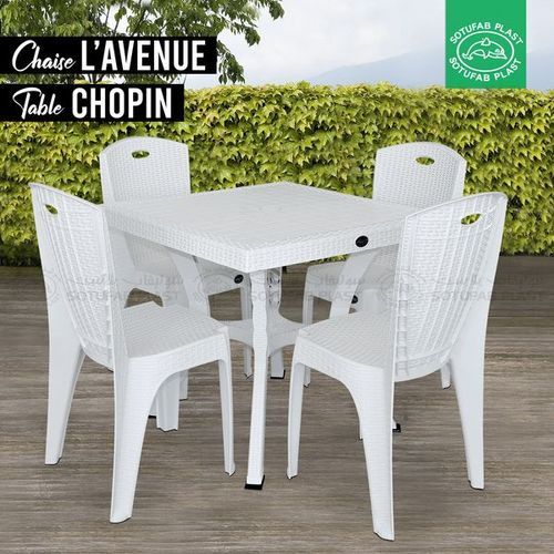 Sotufab Lot de 4 chaises Plastique-L'avenues- & une Table Plastique - Chopin - Blanc image 0