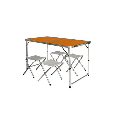 Table valise avec 4 tabourets, Pliable, avec Cadre en Aluminium réglable en  hauteur, aspect bois, avec Poignées de transport acheter en ligne à bas  prix