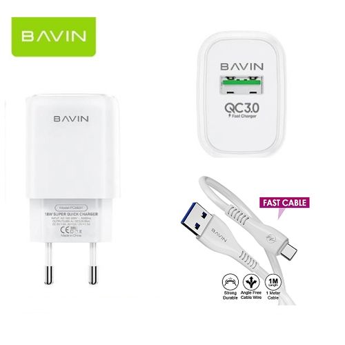 Bavin 18W Chargeur Rapide USB avec câble Type-C - Quick Charge QC3