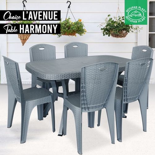 Sotufab Lot de 6 chaises Plastique-L'avenues- & une Table Plastique - Harmony - Gris image 0