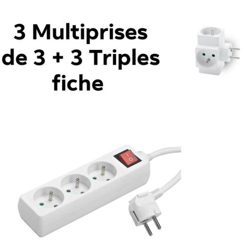 Multiprise– 3 prises – Avec interrupteur – blanc - STIEL