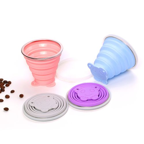 Tasse à café pliable en silicone avec couvercles 350 Ml - Rose