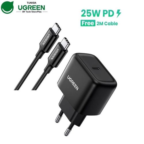 Ugreen Chargeur Rapide USB C 25W PD + Câble USB Type-C 2m