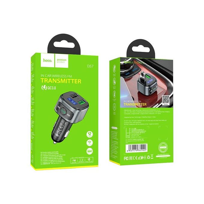 Hoco Transmetteur FM Bluetooth - Lecteur MP3/ Clé USB - Chargeur Rapide 2 X  USB 5V/3A 18W + 5V/3.1A à prix pas cher