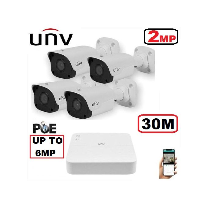 UNV Pack 4 Caméra Surveillance IP POE - 2MP - 30M + NVR 4 - UP TO 6MP image 0