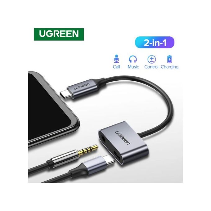 subtel® Adaptateur écouteurs 2 en 1 USB-C vers 1x prise jack 3,5 mm et 1x  USB C - pour écouter de la musique en chargeant votre téléphone.