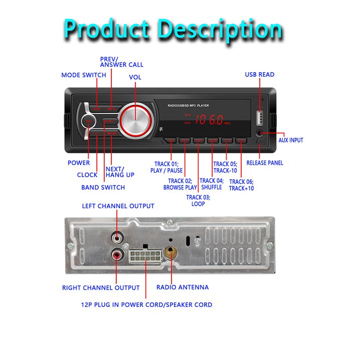 Slide  #7 Generic Poste Radio Voiture - USB SD Bluetooth FM - Avec Commande