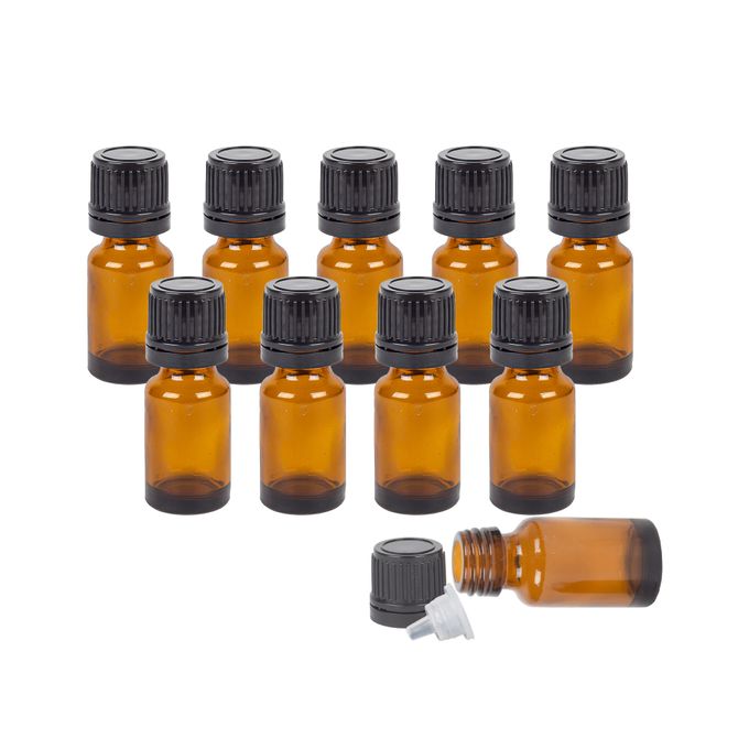 Lot de 12 flacons vides rechargeables en verre ambré 10 ml avec com